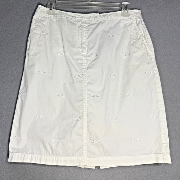 Talbots Dresses & Skirts - Talbots Dragonfly Embroidered Chino Skirt Womens Size 8 White Cotton Preppy Y2K